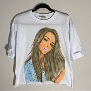 Women’s Boxy Cut Girl Printed 3D Short Folded Sleeve Tee